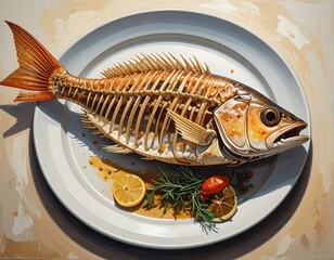 Delicate skeletal fish on a plate