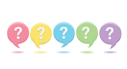 Colorful speech bubbles with question marks invite curiosity and prompt exploration of ideas, perfect for brainstorming and problem-solving visuals.