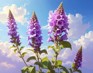 Delicate purple flowers against a cloudy blue sky