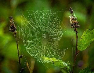 Delicate spiderweb, morning dew