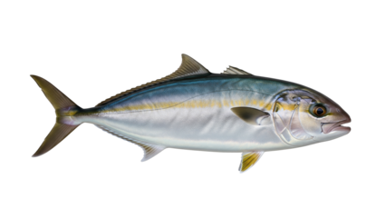 Yellowtail Amberjack marine life art print on a white background
