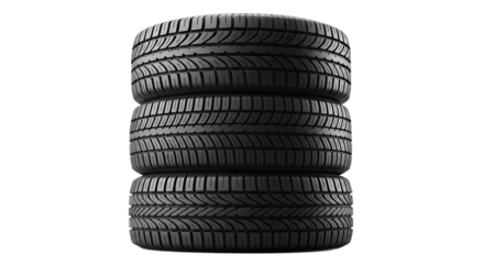 Stack of Three New Car Tires with Modern Tread Pattern, Transparent Background