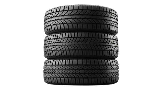 Stack of Three New Car Tires with Modern Tread Pattern, Transparent Background - Powered by Adobe