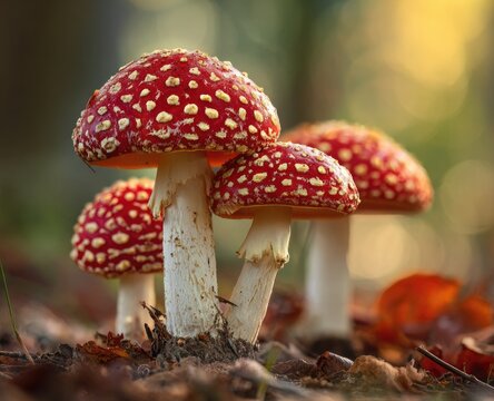 Close-up of vibrant red toadstools