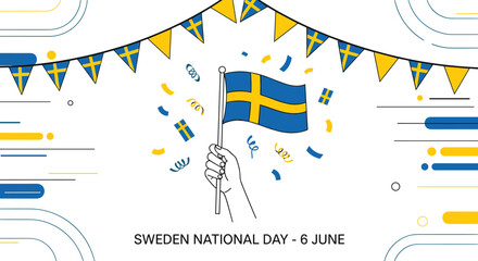 Celebrating sweden national day with flags and confetti on june sixth.
