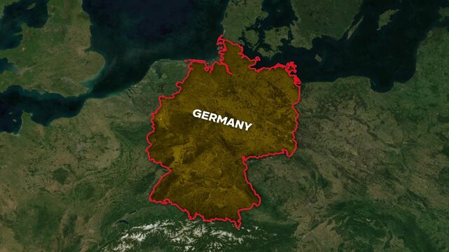 Satellite view of Germany outlined on a dark, textured background with the country name clearly visible.