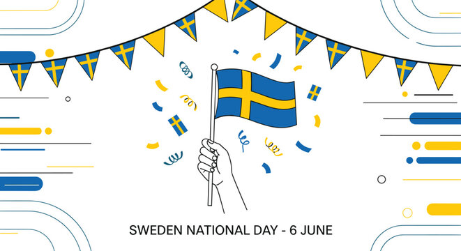 Celebrating sweden national day with flags and confetti on june sixth.