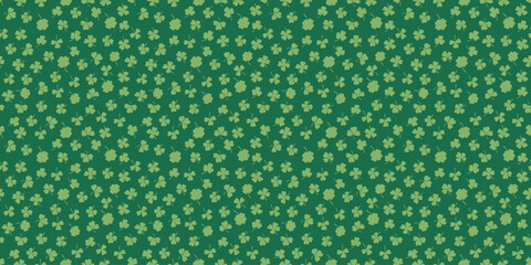 Horizontal green seamless pattern with falling leaves on a white background vector illustration shamrock or clover leaf. Irish holiday celtic St Patrick day motif seamless pattern shamrock clover leaf