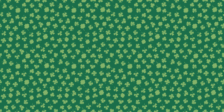 Horizontal green seamless pattern with falling leaves on a white background vector illustration shamrock or clover leaf. Irish holiday celtic St Patrick day motif seamless pattern shamrock clover leaf