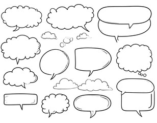 Collection of various speech bubbles in a simple line art style