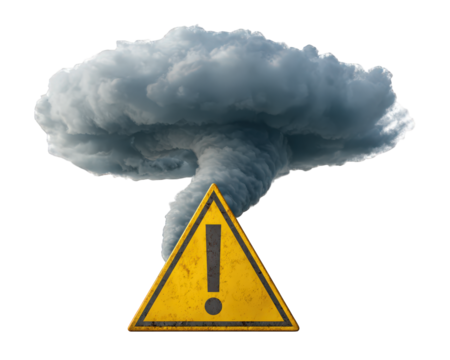 Tornado warning sign storm cloud danger alert, dramatic weather symbol, caution severe wind natural disaster, emergency safety concept - Powered by Adobe