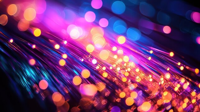 A vibrant, colorful abstract background featuring a mix of pink, purple, and blue lights with a blurred, bokeh effect. 