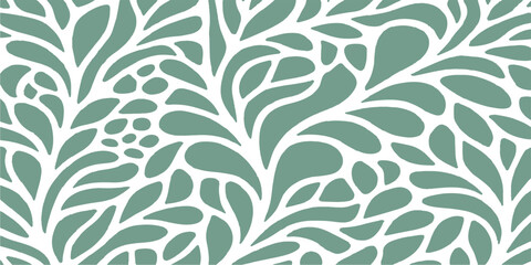 Seamless pattern with green leaves and vintage floral ornaments