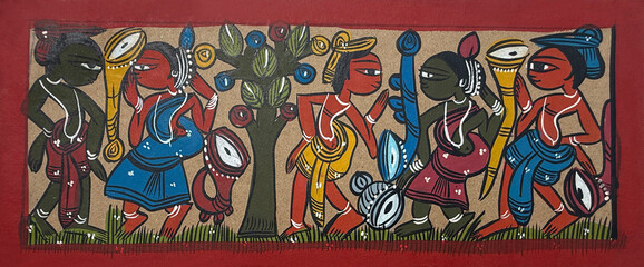 Dance festival painted in traditional Indian folk art style