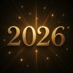 Elegant golden 2026 with sparkling light rays