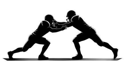 Two American Football Players Confrontation Silhouette Outline Line Art Illustration Transparent Background