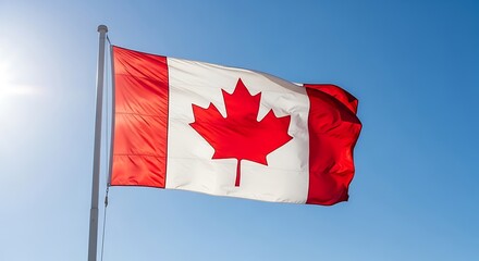 Canadian Flag Waving in the Sky.