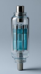 Transparent glass vacuum tube with blue electrodes on light background