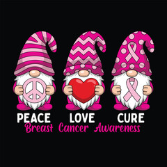 Peace Love Cure Breast Cancer Awareness Ribbon Typography Vector Illustration