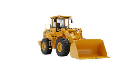 Yellow Front-End Wheel Loader Construction Vehicle with Transparent Background