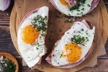 The Strammer Max sandwich, traditional dish in Germany Berlin and Saxon region	