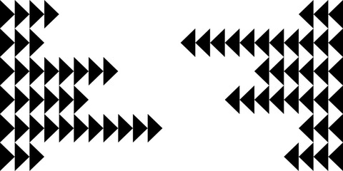 Obraz premium Abstract geometric background with black triangle arrow shapes forming mirrored patterns on a white background, creating a bold minimal design.