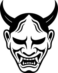Illustration of a japanese Hannya mask isolated on white background. Design element for emblem, sign, poster, badge. Vector illustration