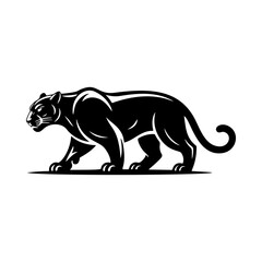 Illustration of a panther or cougar in a walking stance isolated on white background. Design element for emblem, sign, poster, badge. Vector illustration