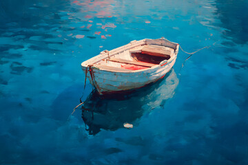 Obraz premium a boat floating in a blue body of water