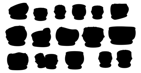 Rough Artistic Ink Flowerpot Silhouette Shape Collection Isolated on White