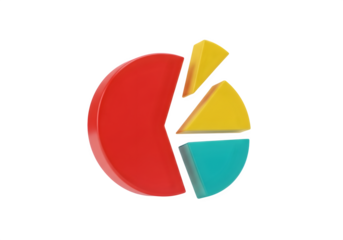 Image of super premium transparent photo of a colorful 3d pie chart with separated slices, isolated on transparent background