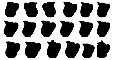 Simple Silhouette Pitcher Jug Shapes Assortment Still Life Black and White Collection