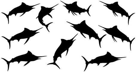 Silhouette Multiple Swimming Swordfish Pattern Marine Animal Ocean Wildlife