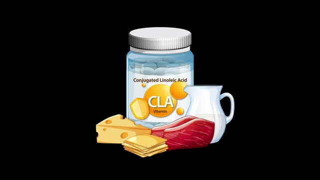 Vitamin Supplement Bottle Animation With Food Sources On Black Background