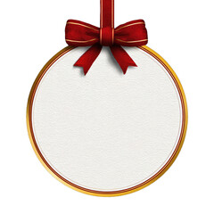 Empty round ornament with red ribbon bow
