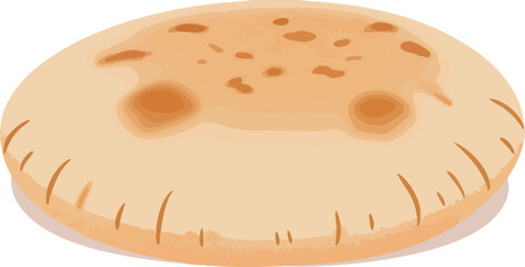 Illustration of a round flatbread with light brown color and some spots.