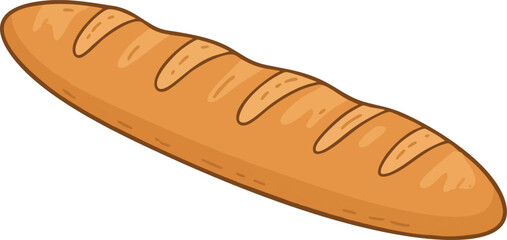 Cartoon illustration of a crusty baguette loaf of bread.