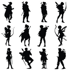 Collection of black and white elf silhouettes