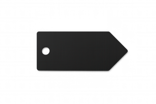 Blank black tag creating space for custom text or logo, promoting sales, marketing, and branding on transparent background