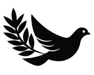 dove with olive branch vector Illustration on black color and white background