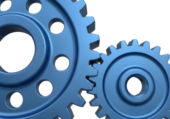 Image of super premium transparent photo of two blue interlocking gears isolated on transparent background