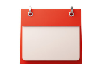 Minimalist red blank calendar illustrating important dates, schedules, and planning for the future transparent
