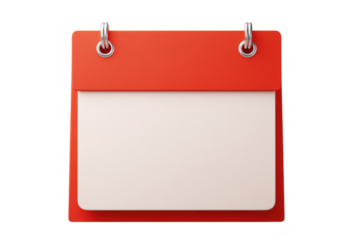Minimalist red blank calendar illustrating important dates, schedules, and planning for the future transparent