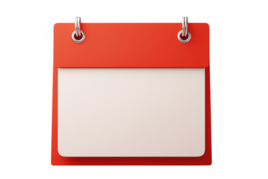 Minimalist red blank calendar illustrating important dates, schedules, and planning for the future transparent