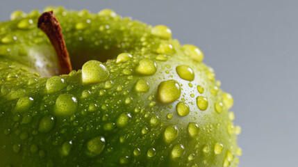 green apple with water drops