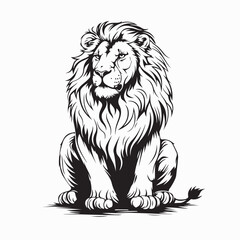 Majestic Sitting Male Lion Vector Illustration for Wildlife and Strength