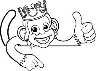 Monkey King Crown Thumbs Up Pointing Sign Cartoon