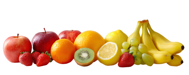 Fresh assorted fruits including strawberries, apples, oranges, kiwi, lemon, grapes, and bananas, perfect for healthy snack ideas
