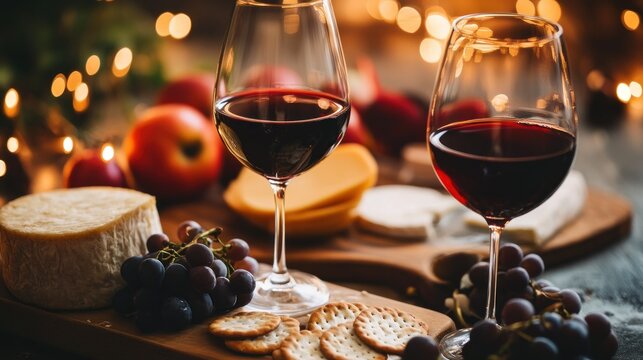 Retirement Banner with Wine and Cheese - cozy setting, wine glasses clinking, relaxation