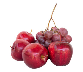 red grapes and apple on white background isolated